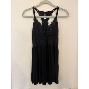 Fox & Royal Black Lace Racerback Babydoll Chemise Lingerie Nightgown Small 16